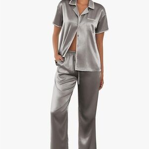 NEW! EKOUAER Satin Silk Like Gray Women’s Lounge Wear Short Sleeve Pajamas SZ XL